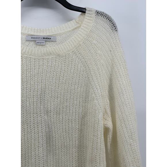 PROJECT NAADAM Women's Off-White Knit Scoop-Neck Long Sleeve Bow Sweater SZ L - Picture 5 of 10